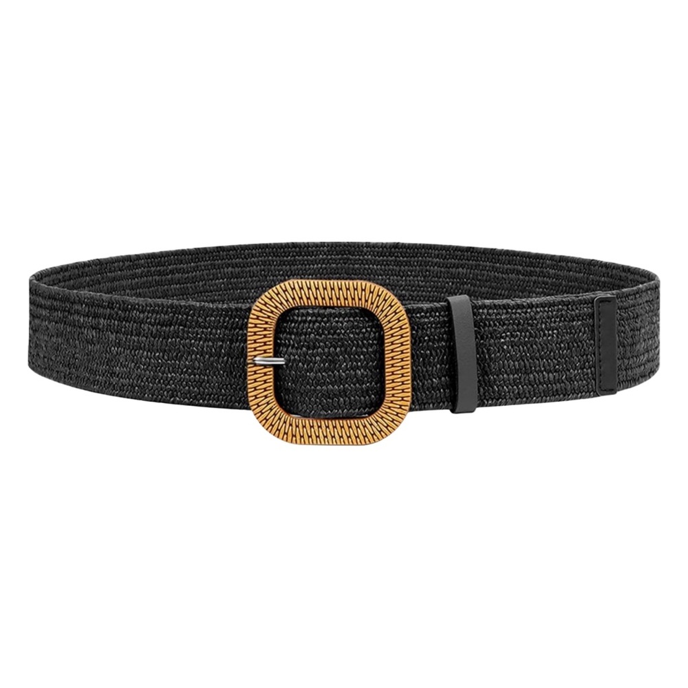 Black Boho Woven Elastic Stretch Waist Belt